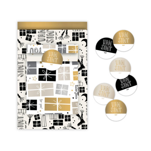 Cadeauzakjes pakket Sint '23 zwart/wit/goud | ConceptWrapping